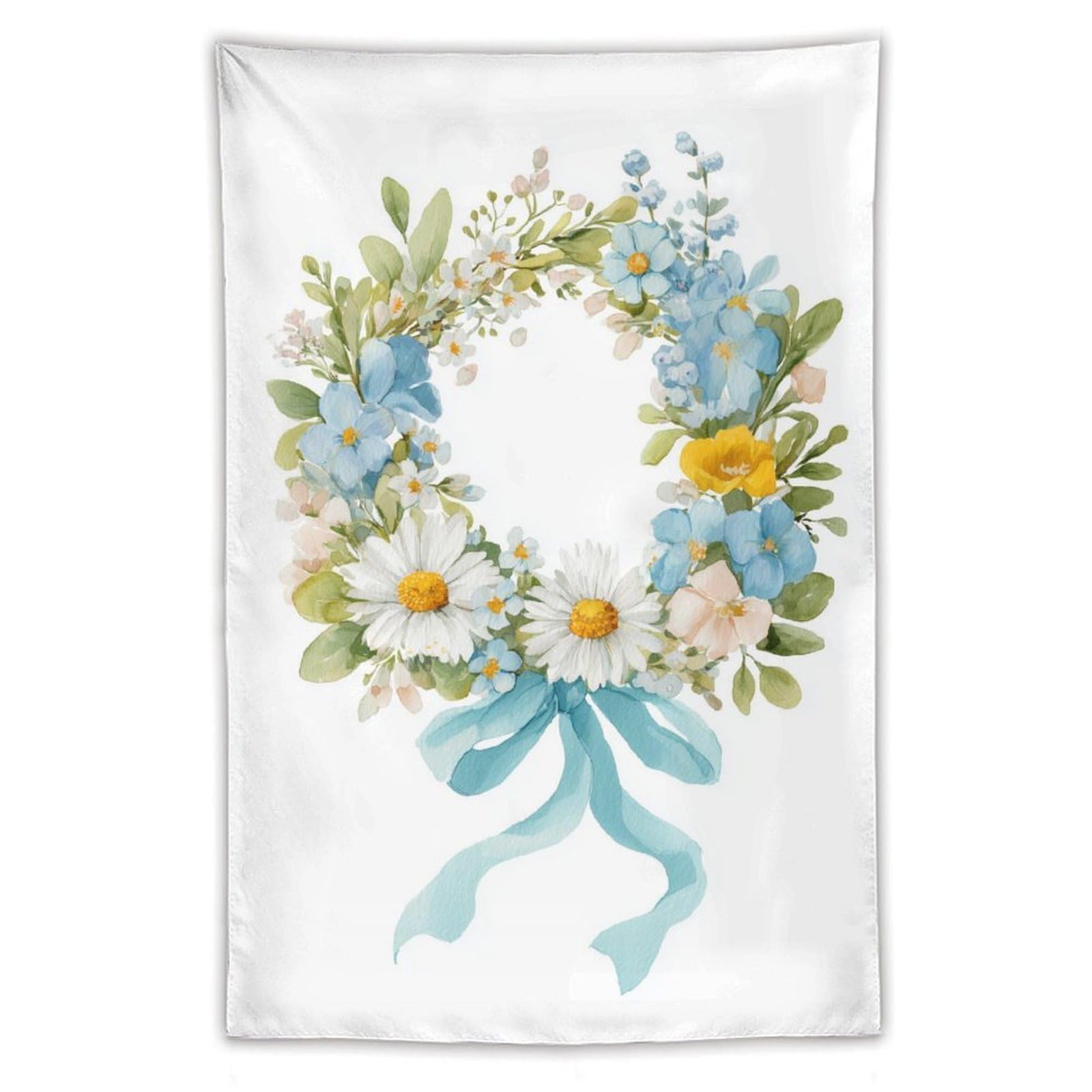 Jubonexis Watercolor Flower Wreath Tied Light Blue Ribbon Tapestry Polyester Aesthetic Wall Hanging Bedroom Living Room Dorm Decor 40"x60"