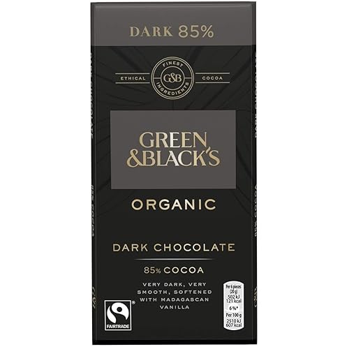 Green & Black's Barras de caramelo orgánicas de chocolate negro 85 %, 3.52 onzas (paquete de 6)