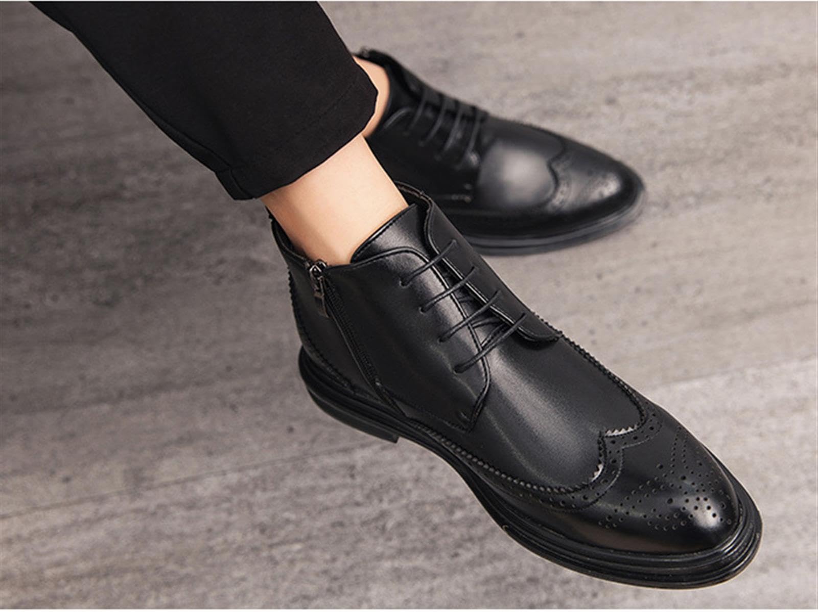 Stivaletti Uomo Pelle PU Brogue Scarpe Eleganti Casual Lavoro | Stivali Uomo Pelle PU Stringati Brogue Eleganti Antiscivolo Suola Gomma Cerimonia Ufficio Affari Tempo Libero
