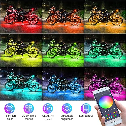 Luz LED colorida para motocicleta con control de aplicación y brillo ajustable 7