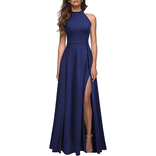 MUSHARE Women's Halter Neck Sexy Split Cocktail Party Maxi Long Formal Dress