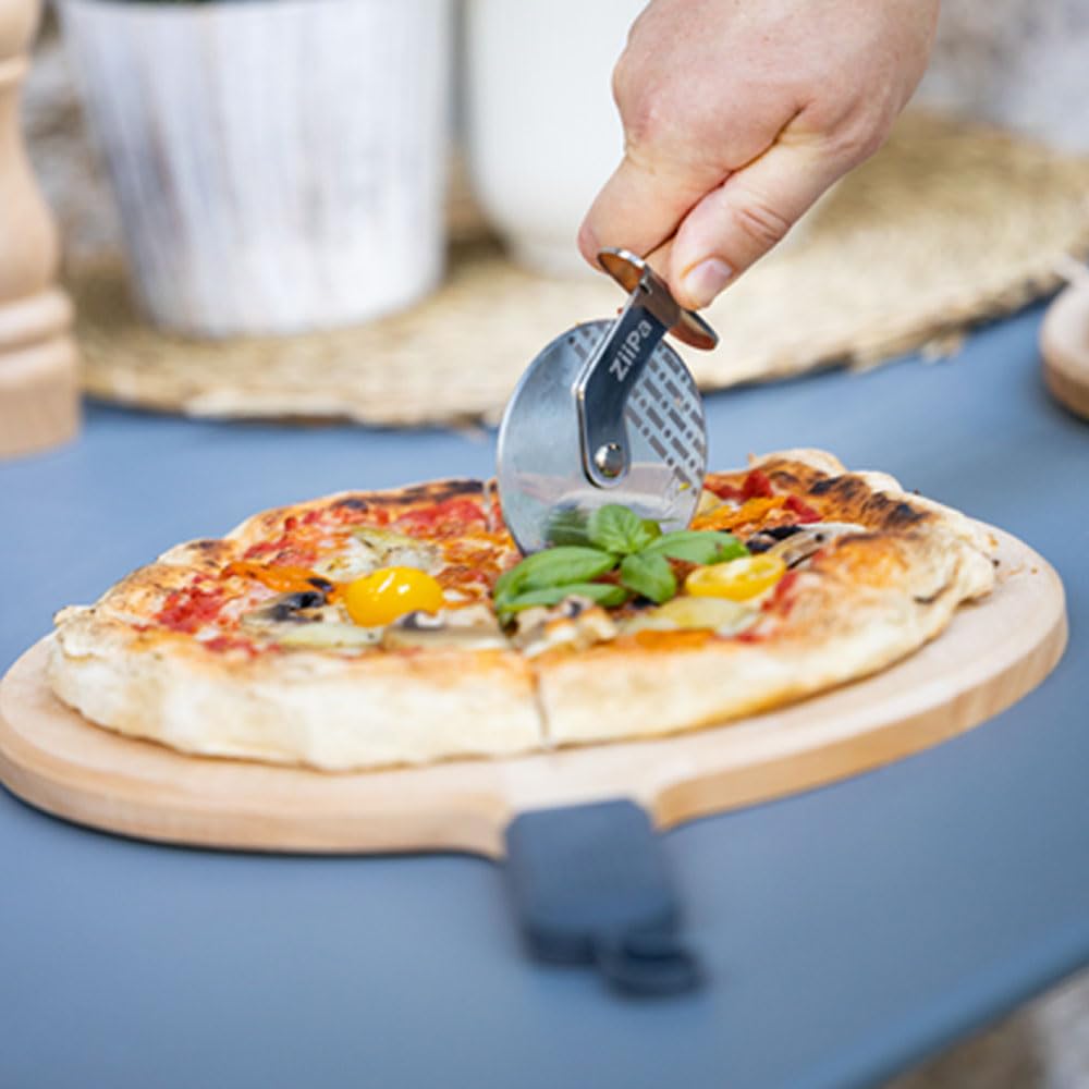ZiiPa • Pizzabrett aus Buche • Sora • Servier- und Schneidezubehör • Farbiger Griff • Durchmesser von 31 cm (Schiefer)
