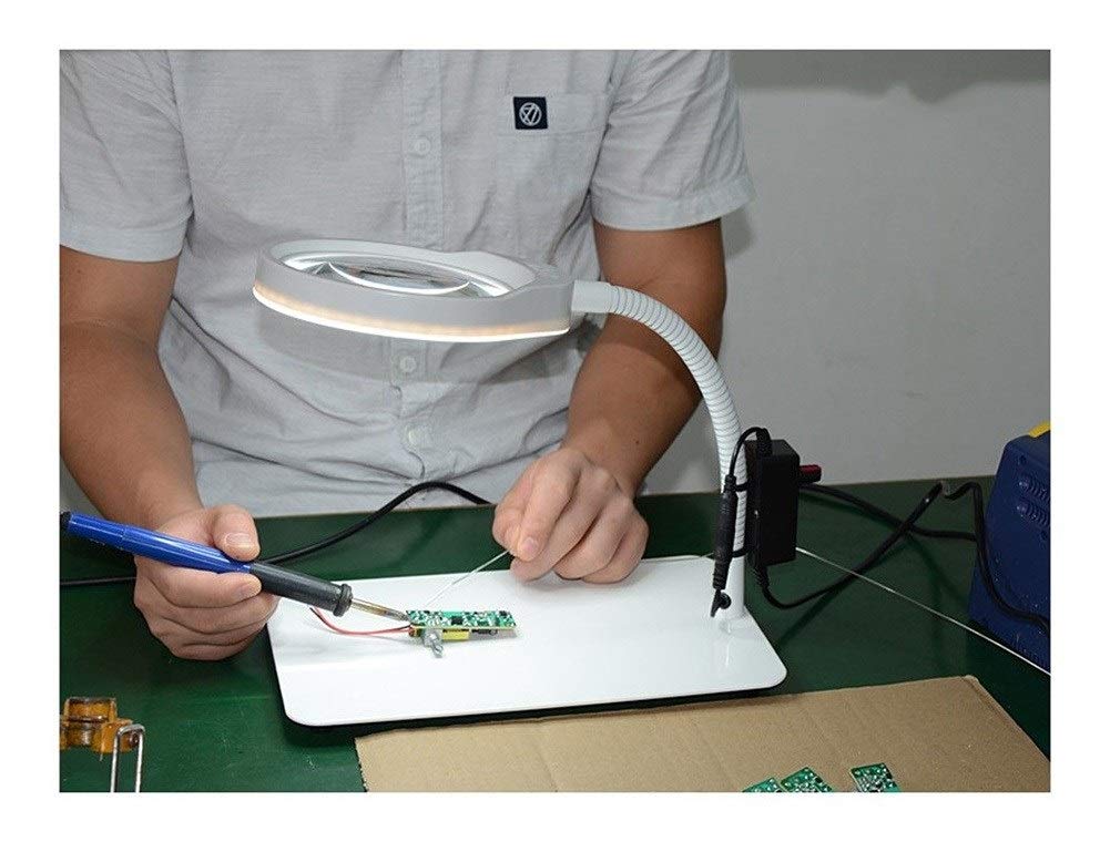 Lámpara de Lupa LED de Escritorio con Soporte, luz Brillante para Lectura, Manos Libres, Lupa Ajustable de 3X, 5X, 8X y 10x.