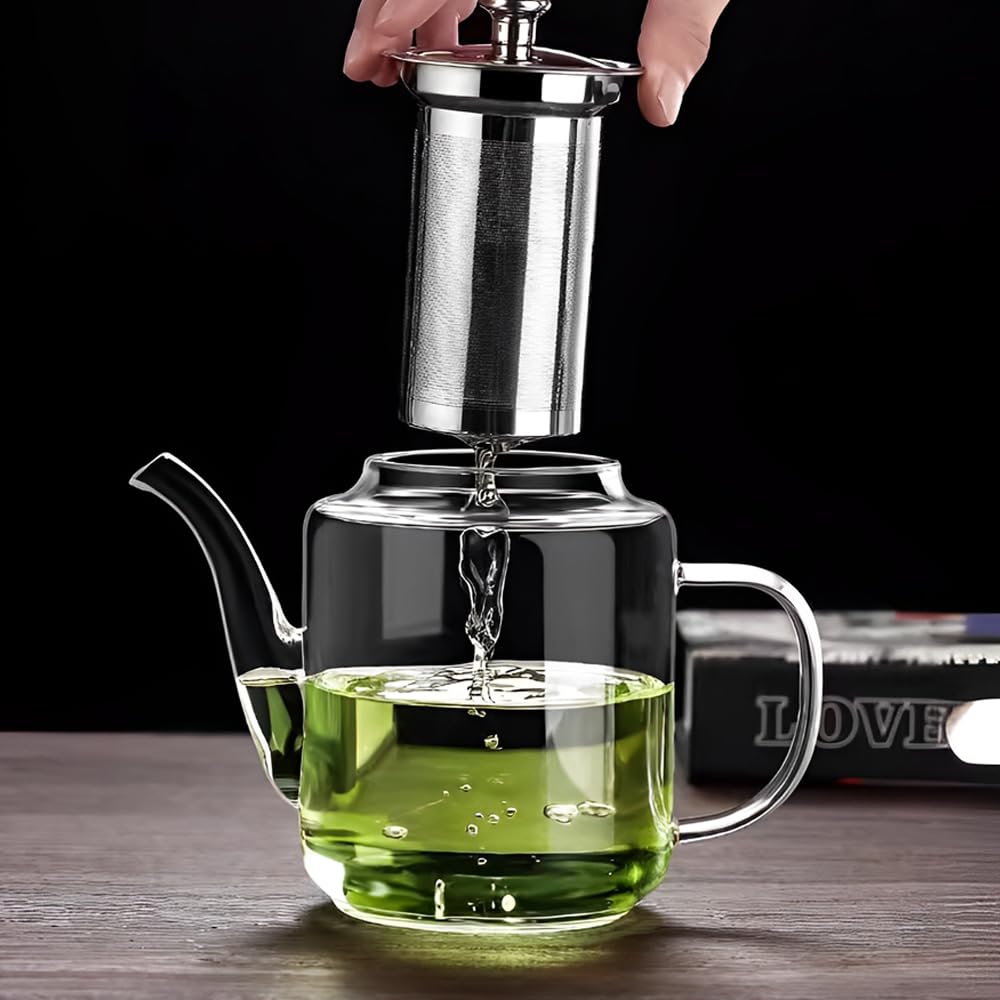 Teiera in Vetro da 650ml, Teiera Resistente al Calore in Vetro Borosilicato Trasparente con Filtro in Acciaio Inox, piccola teiera per foglie sfuse, erbe, frutta, bubble tea | Infusore Tè