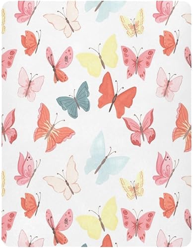 Miniatura 2 de Kigai Fitted Crib Sheet for Boys & Girls Colorful Butterfly Soft Breathable Unisex Baby Sheets for Standard Crib and Toddler Mattresses 39 x 27 in