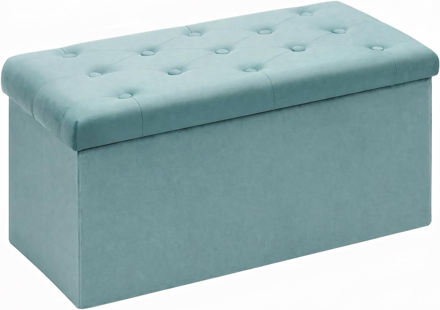 Folding Storage Ottoman, Long Ottomans Shoes Bench, Velvet Storage Chest Footrest Seat 31.5"x15.7"x15.7" (Teal, Large)