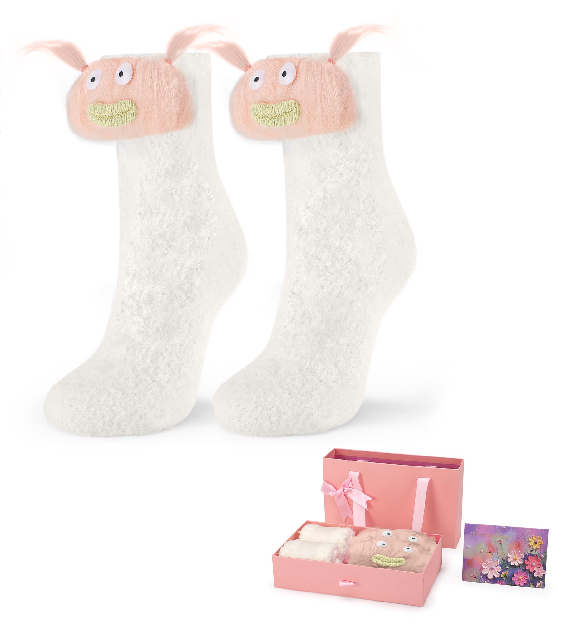 Cute Crazy Fuzzy Socks Funny Gift for Girls Teens Women Fluffy Super Soft Sleep Socks Fun Furry Slipper Socks Novelty Gifts for Winter Christmas Birthday Size 4-10 Pink