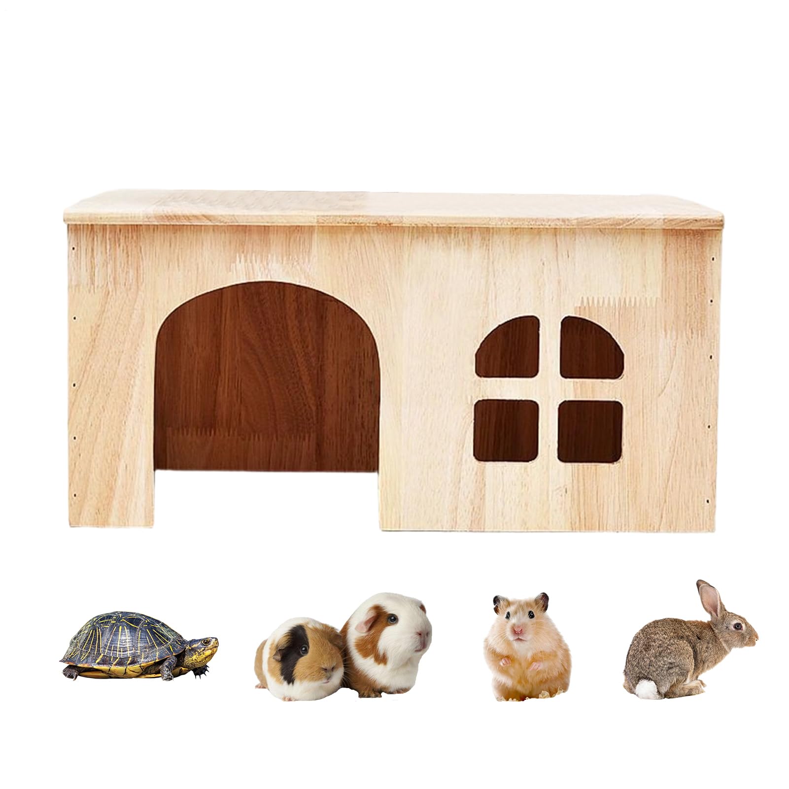Cabane Rabbit Haven - Habitat en bois ventilé, abri avec fenêtres, sécurisé à charnières, abri compact pour créatures avec terrasse surélevée, unité de cachette calme pour ani