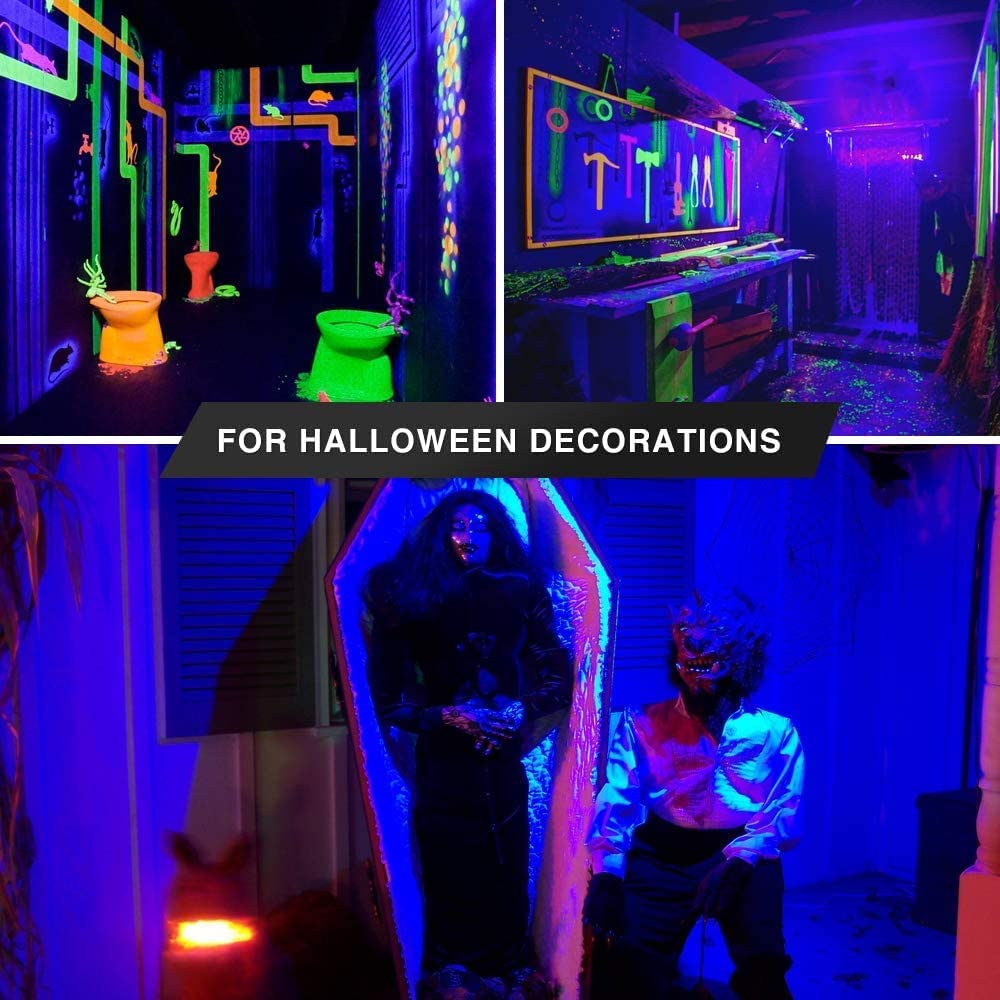 Ampoules LED Noires, Ampoule 9W E27, Niveau UVA 380400, E27 Base Moyenne 120V pour Affiches Neon Glow, Peintures Corporelles, Maison, Glow in The Dark Blacklight Party 2PACK,Noir