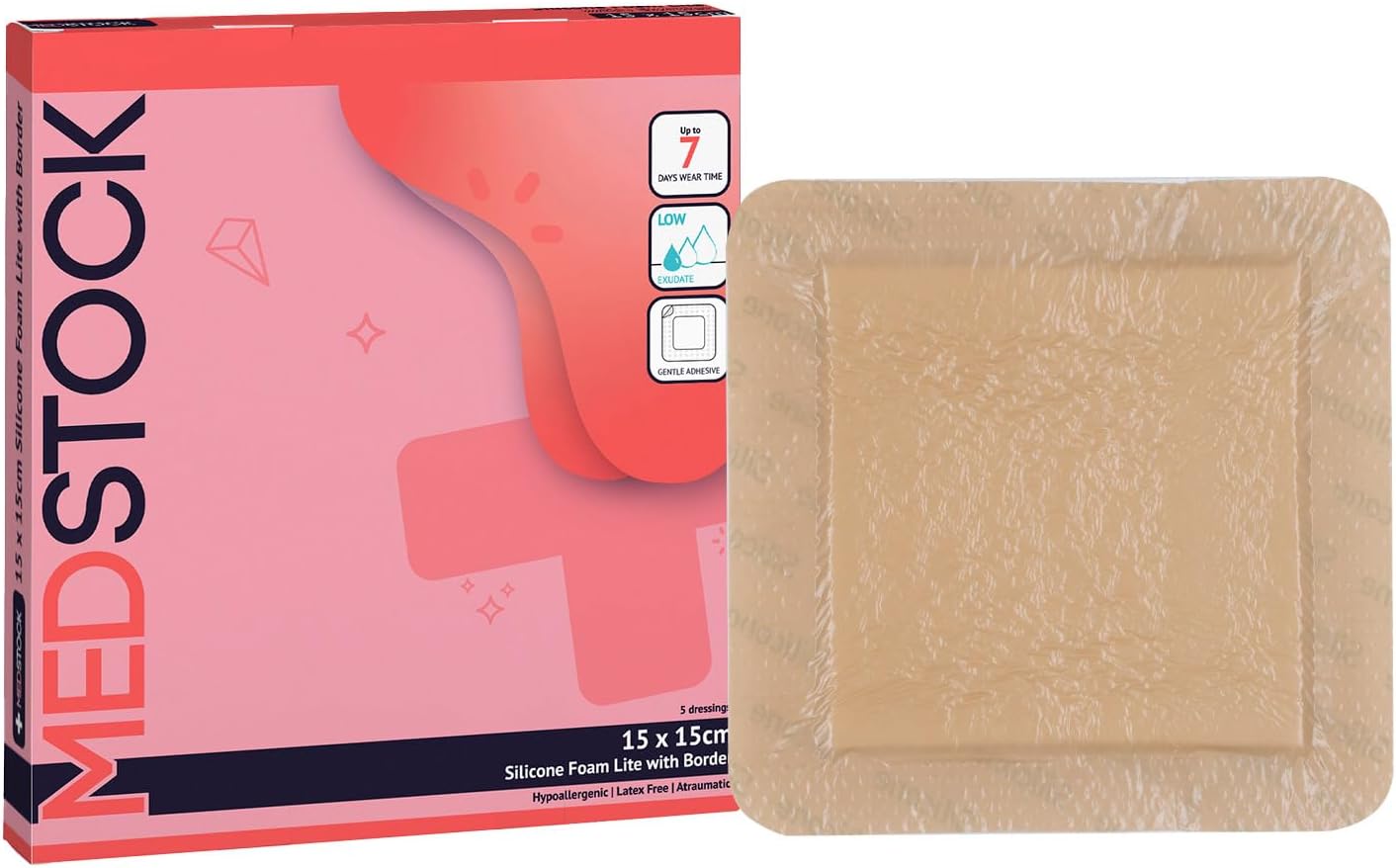 MEDSTOCK Silicone Foam Lite Dressing with Border, 4"x4" (Pack of 10), Comfortable Healing for Wounds, Waterproof, Gentle & Secure Adhesion
