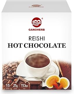 Mushroom Hot Chocolate Mix with Reishi, Mushroom Coffee Alternative Hot Cacao Powder for Energy, Mood and Immune System, Vegan Mushroom Supplement, 15 Servings, 11.1 Ounce