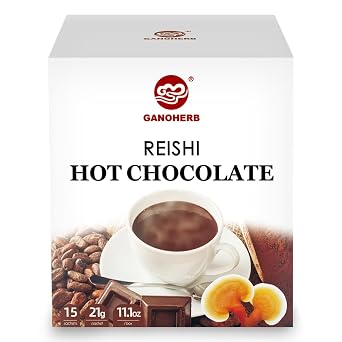 Mushroom Hot Chocolate Mix with Reishi, Mushroom Coffee Alternative Hot Cacao Powder for Energy, Mood and Immune System, Vegan Mushroom Supplement, 15 Servings, 11.1 Ounce