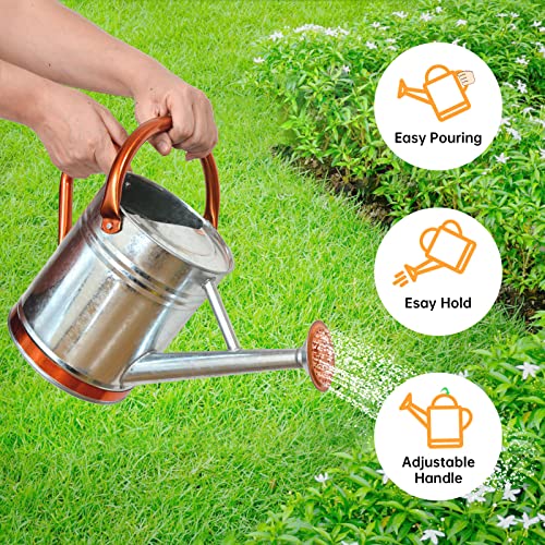 Lechloris Metal Watering Can for Outdoor Plants, Galvanized Steel Watering Can with Removable spout,