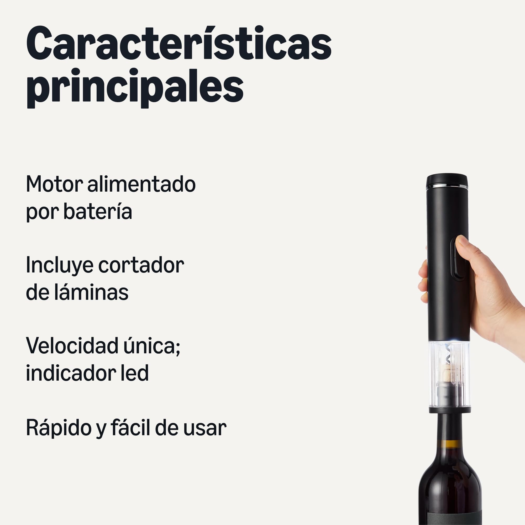 Amazon Basics - Abridor de vino eléctrico inalámbrico con cortador de aluminio, funciona con pilas, negro, 54 x 48 x 270 mm (L x An x Al)