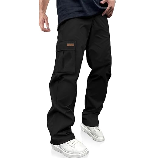 PLEPAN Men's Casual Cargo Pants Drawstring Hiking Workout Tactical Joggers Sweatpants for Men with Pockets