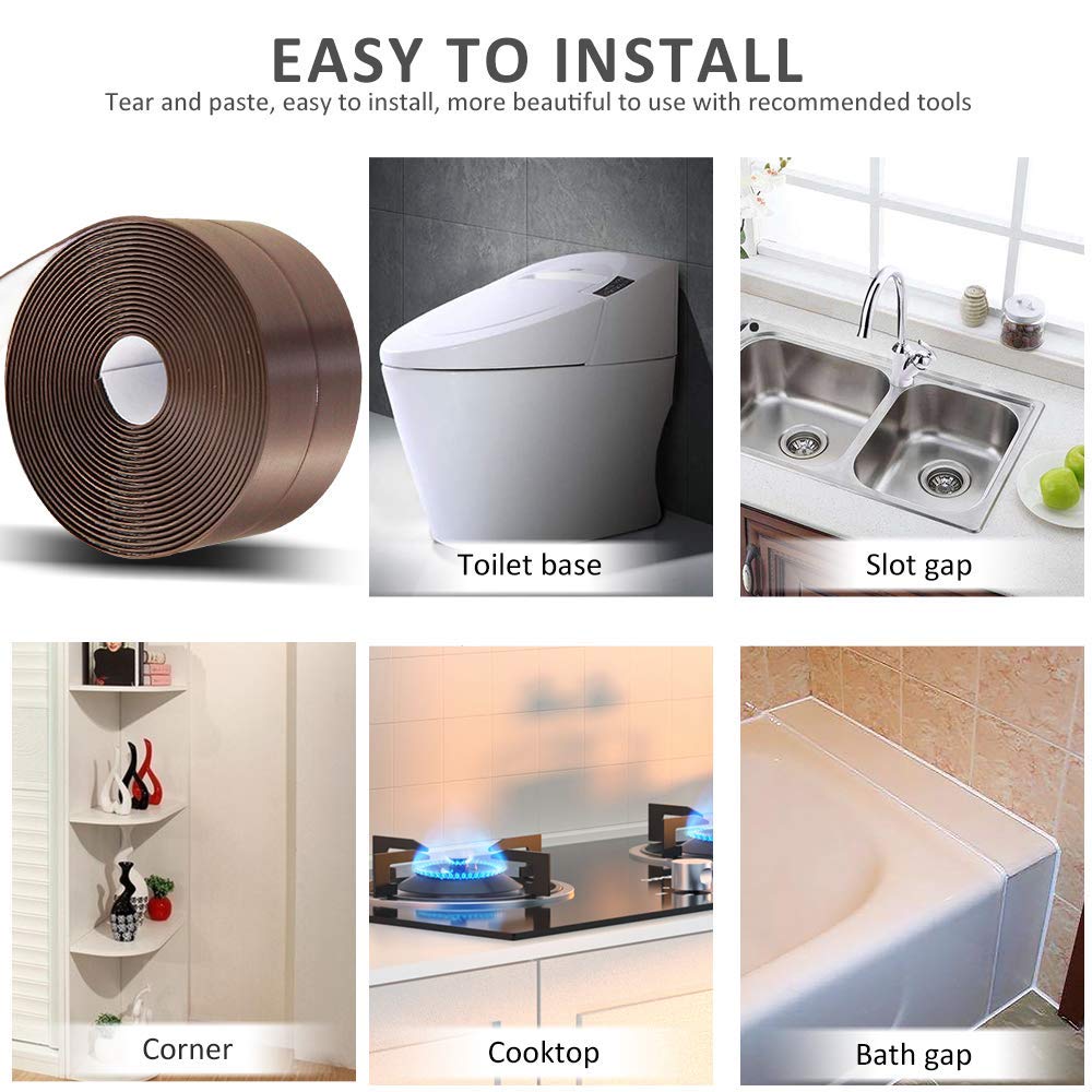 HEXONIQ® Bathroom Sealant Caulk Strip Pe Self Adhesive Tape, Waterproof And Anti Mould Seal Strip Wall Sealing Tape For Kitchen Bathtub Sink Toilet Wall Edge Protector, Brown 4