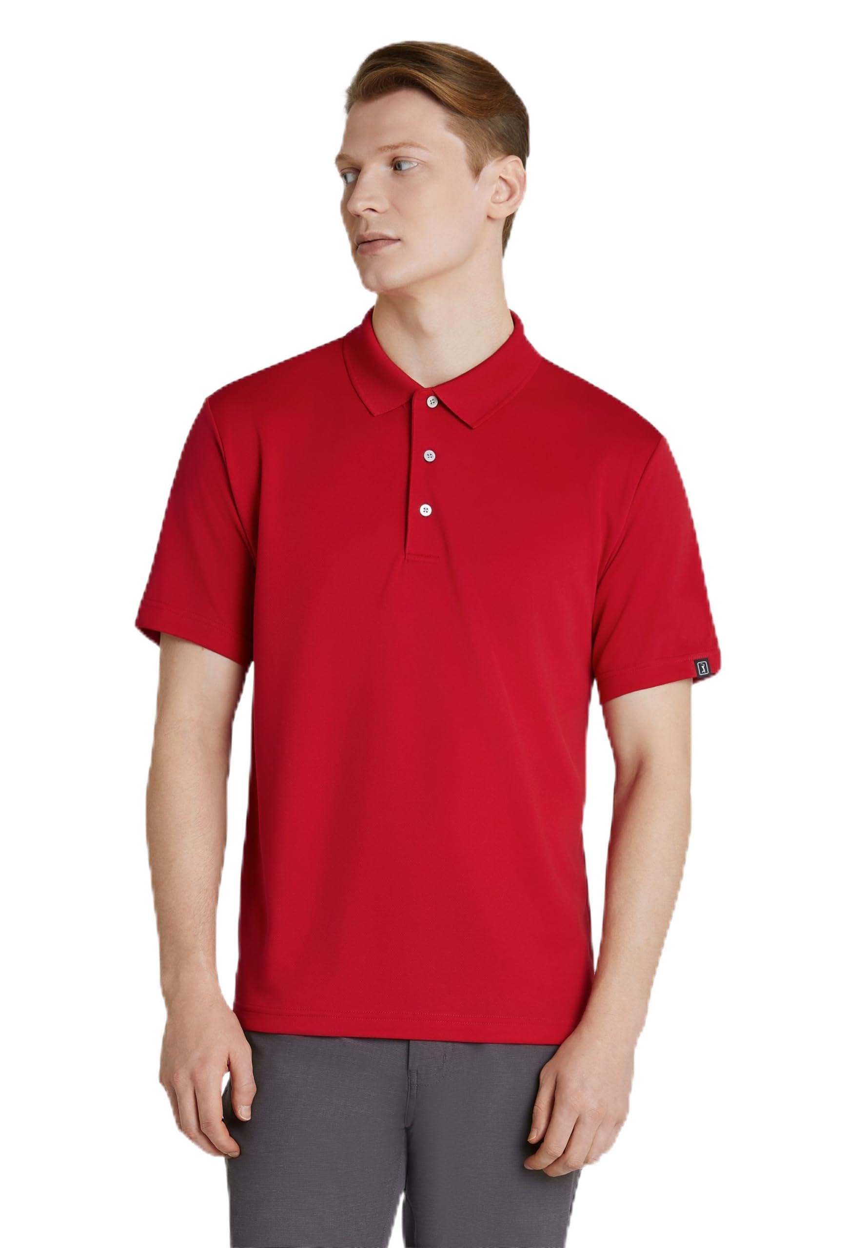 PGA TOUR - Men's Golf Polo Shirt, Airflux Solid Mesh Polo, Breathable, Short Sleeve, Natural Stretch, Regular Fit, Chilli Pepper, XXL