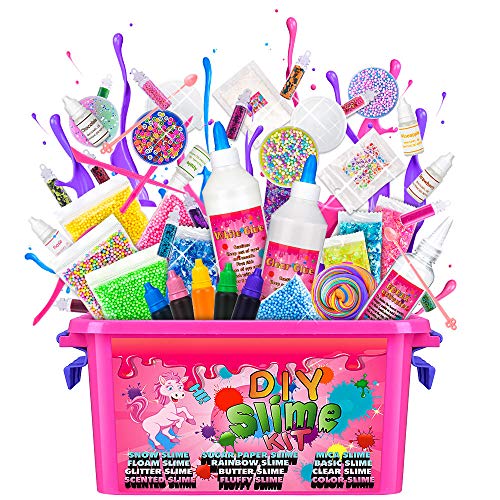 DIY Slime Kit for Girls - Ultimate Slime Making Kit for Boys Kids, Make Your Own Slime Supplies Stuff Kit Party With Recipes Instant Snow Clear Glue White Glue Foam Balls Glitter Fluffy Slime