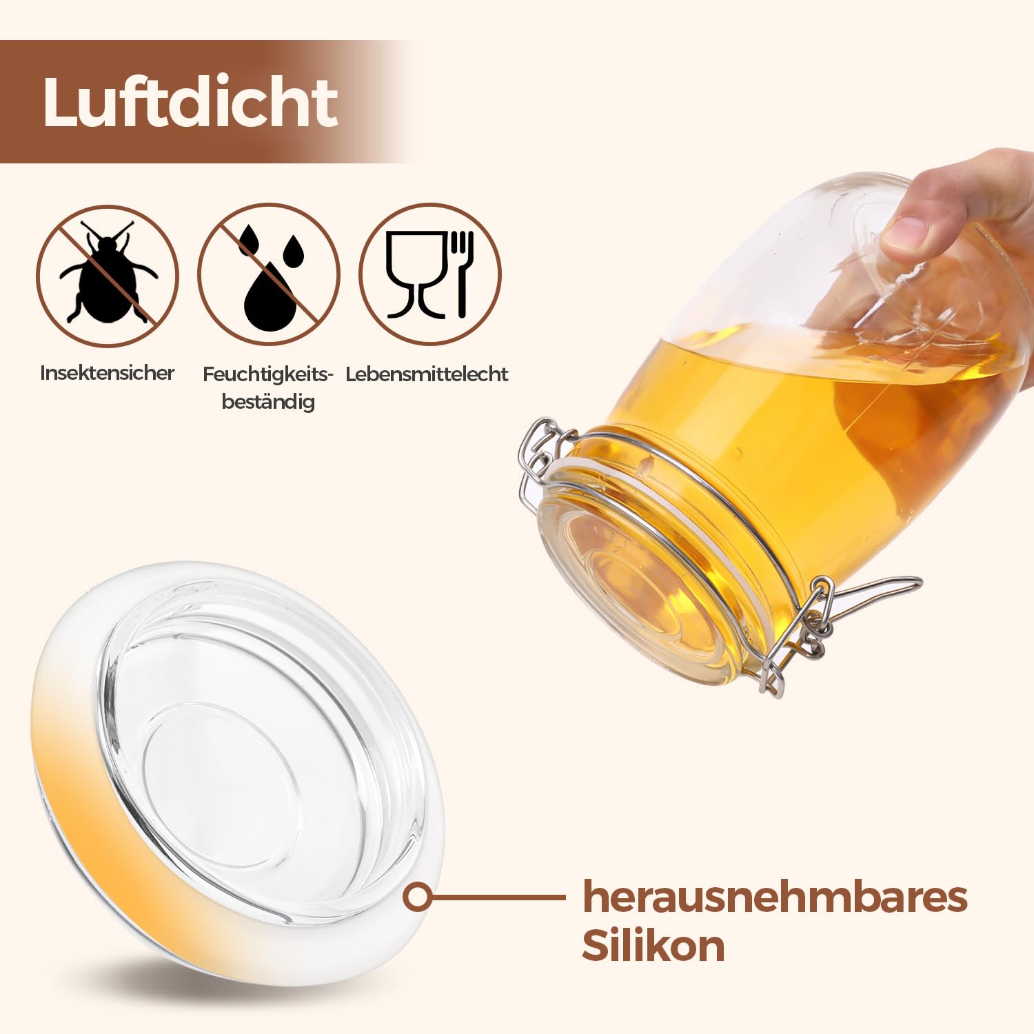 MuciHom - Barattoli ermetici per alimenti, in vetro borosilicato senza BPA, con coperchio in bambù, contenitore cilindrico per cereali con guarnizione Medium 34oz Round - 3 Sets
