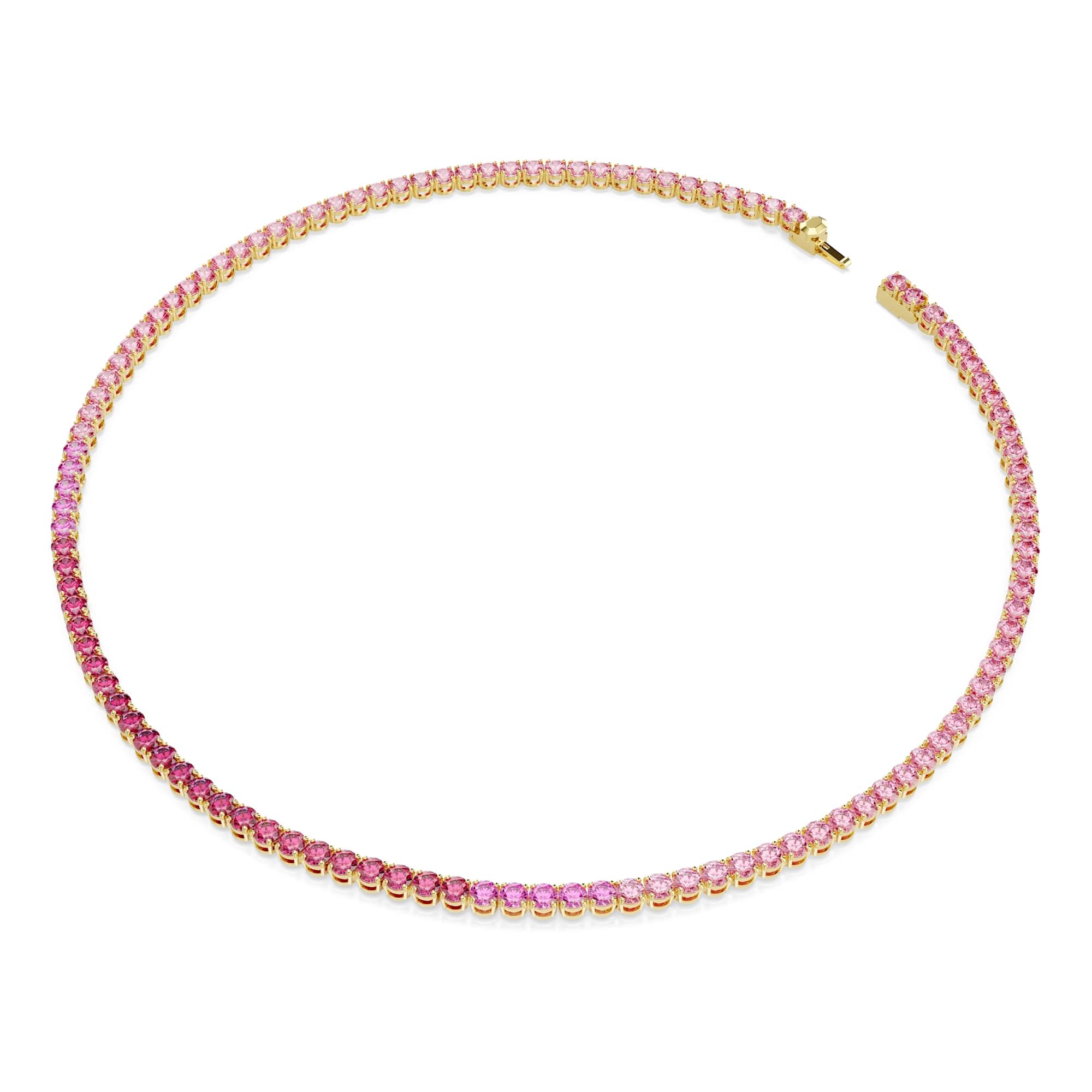 Swarovski Naszyjnik Tennis Matrix, Szlif okrągły, Różowy, Powłoka w odcieniu złota