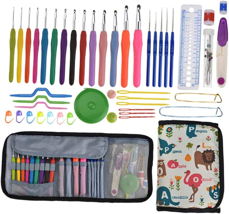 Ergonomic Crochet Hook Set 46pcs with Yarn Knitting Needles | Soft Grip Handles | Weaving Tool Kits | DIY Craft Tools