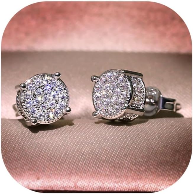 JCAsla Women Synthetic Diamond Earrings, 18K White Gold Plated Round Square Cubic Zirconia Hypoallergenic Studs Earring