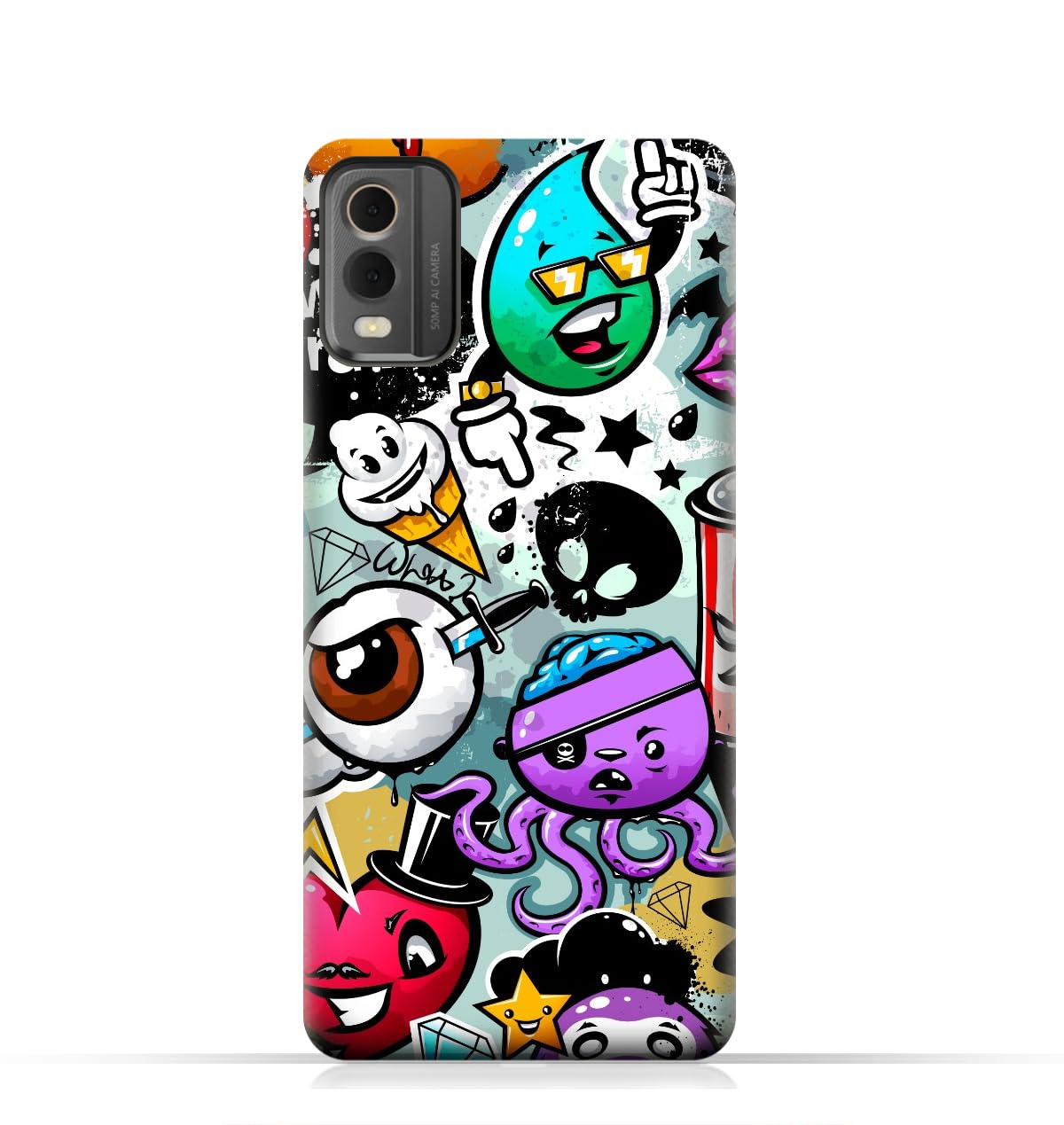 AMC Design TPU Mobile Case Cover for Nokia C32 with Bizarre Characters Pattern