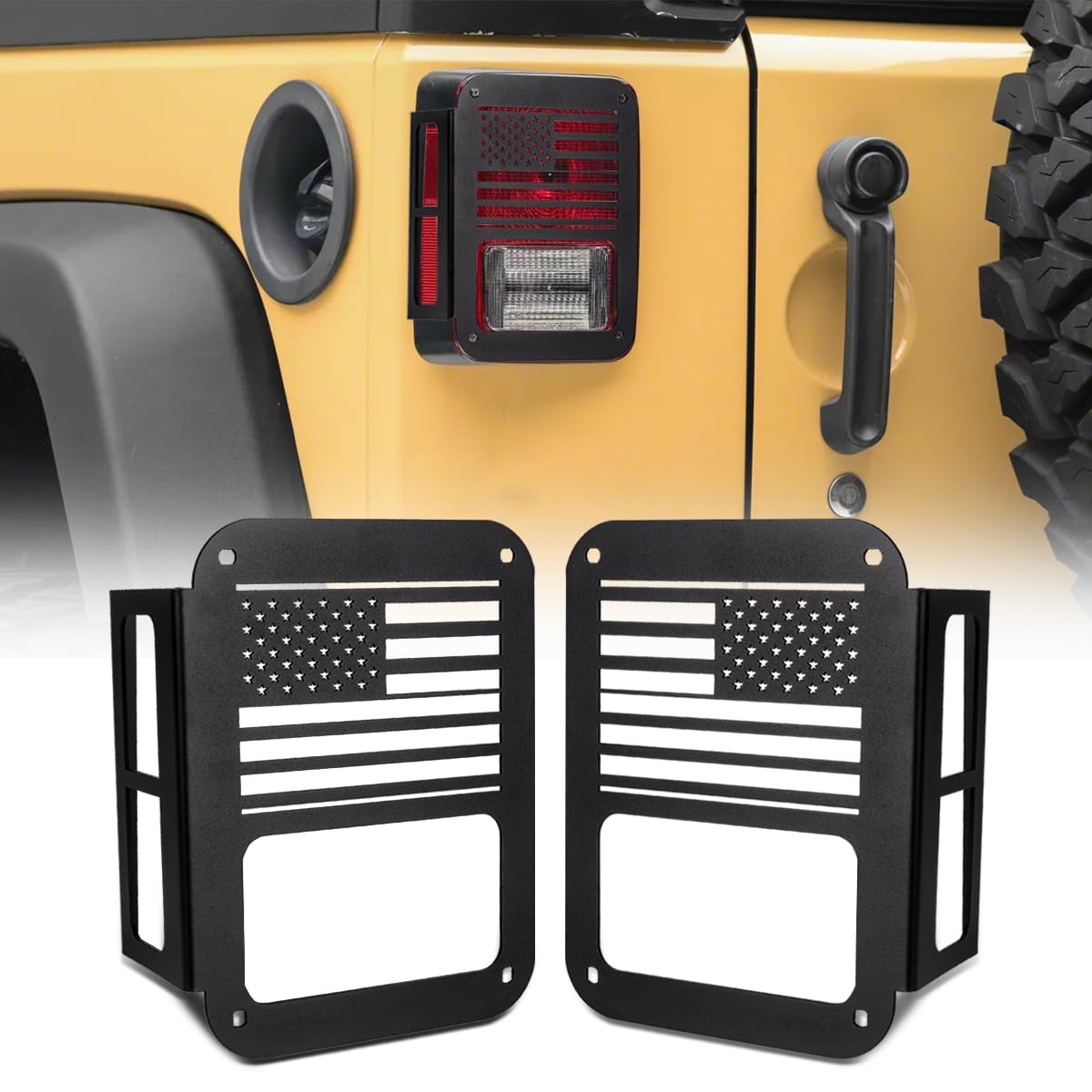 Tail Light Cover Compatible with Jeep JK Wrangler 2007-2018, Taillight Guards Covers with US Flag Pattern Decorative Exterior Protector