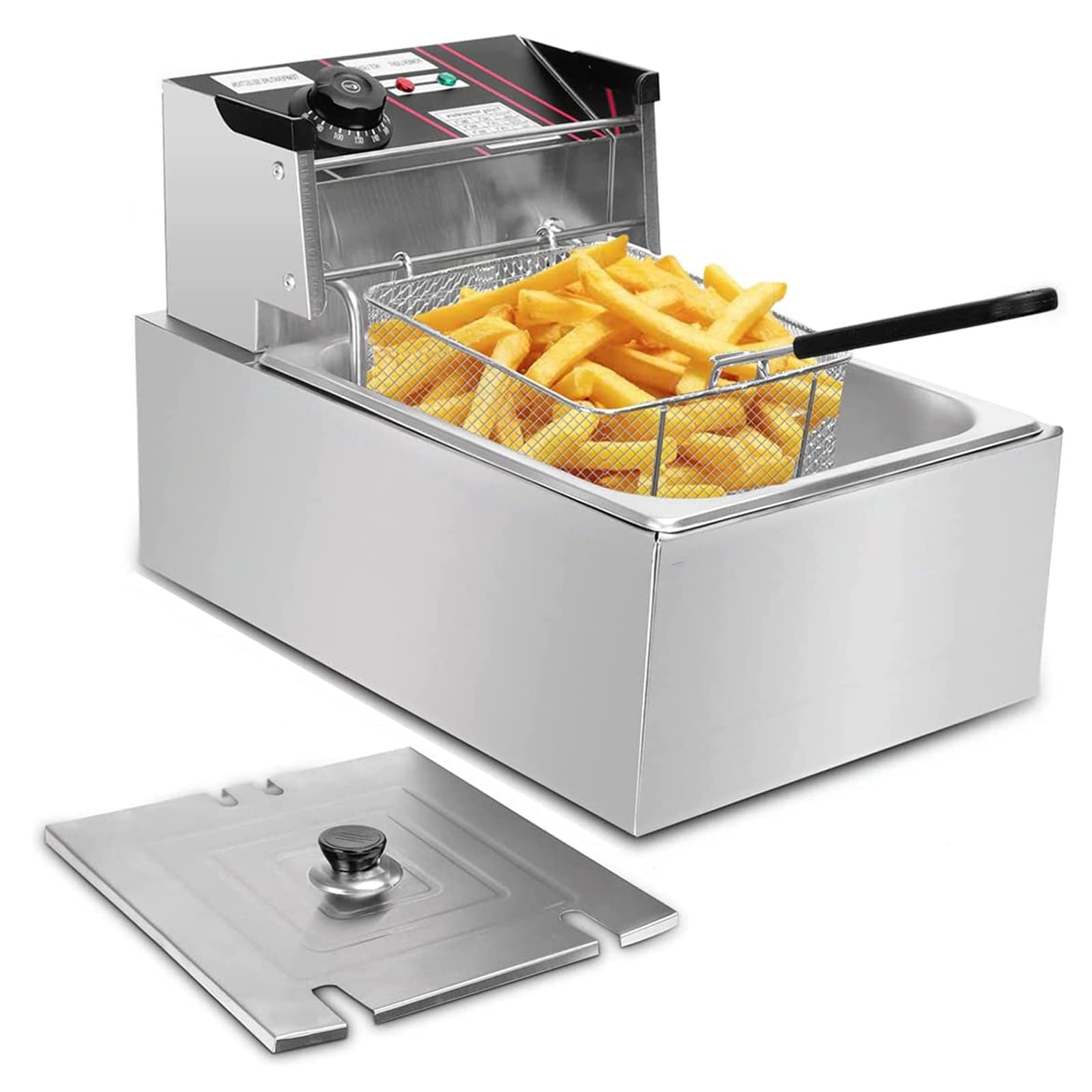 ステンレス 電気フライヤー 60-200℃ 温度調整 フライヤー 一槽式 卓上揚げ物器 揚げバスケット付き 油揚げ 唐揚げ 天ぷら 業務用 家庭用 急速加熱 安全で省エネ 簡単に掃除 110V