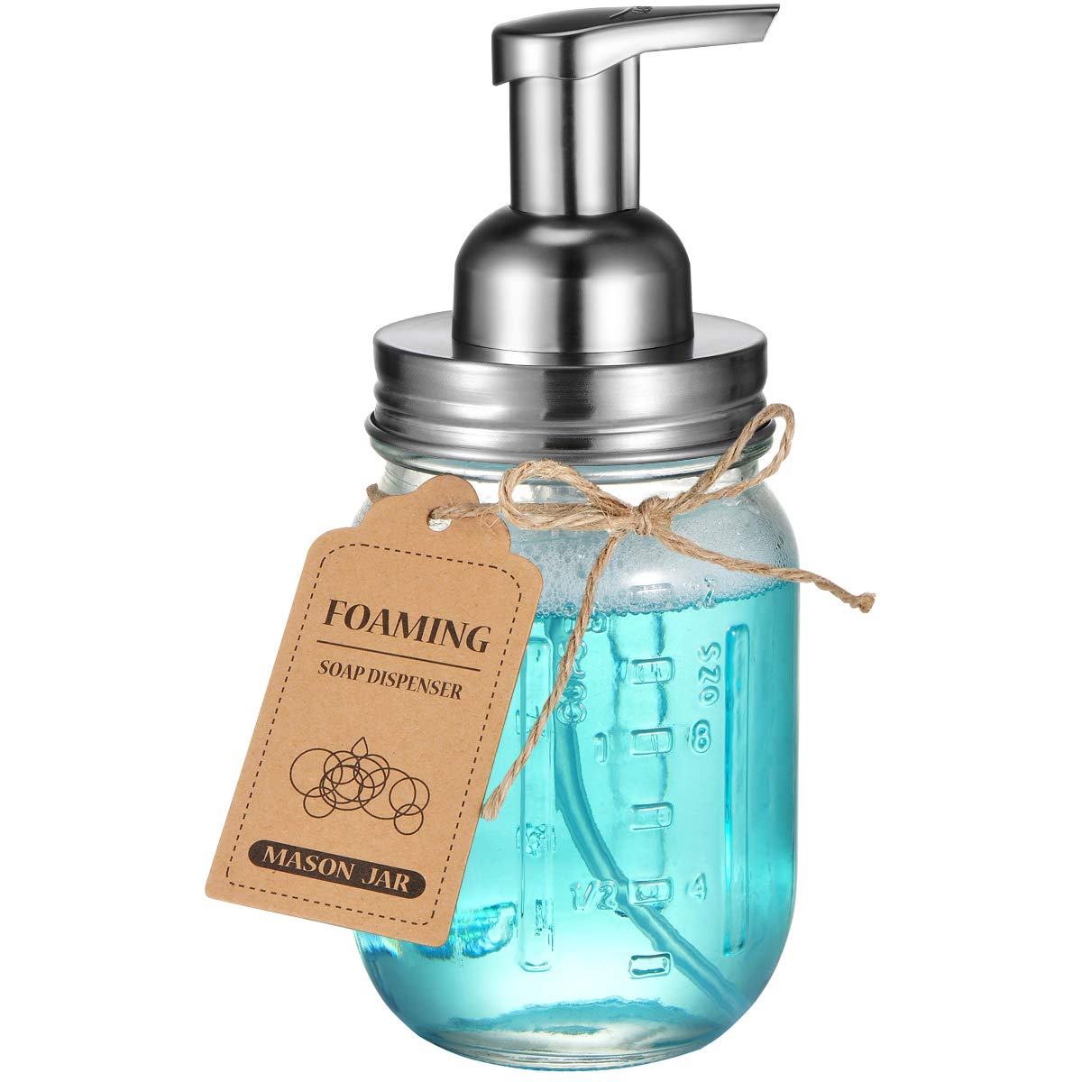 Mason Jar Foaming Soap Dispenser -Rustproof Stainless Steel Lid/BPA Free Foam Pump-Waterproof Chalkboard Labels-Farmhouse Decor Bathroom Accessories,Refillable &Eco Friendly -Brushed Nickel (2 Pack) - Image 3