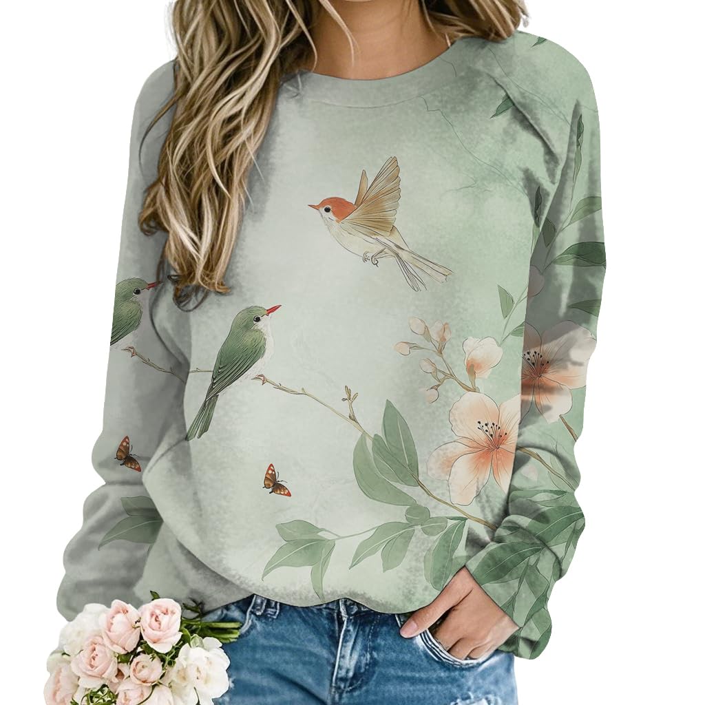 ZOCANIA Floral Sweatshirts for Women Crewneck Long Sleeve Top Womens Printed Sweatshirt Loose Fit Tunics Casual Pullover