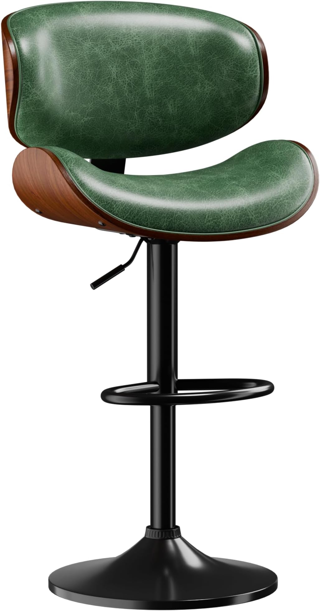 Aowos Bar Stools, Adjustable Swivel Leather Bar Stools for Kitchen Island, Mid Century Modern Counter Height Bar Chairs Barstools with Back & Footrest (Green 1PCS)