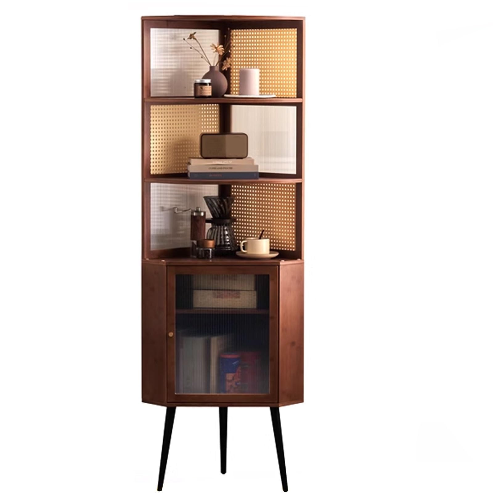 Meuble D Angle Salon Fabriqué en Bambou Étagère d'angle avec Compartiments Réglables Et Portes Magnétiques 56,5 * 40 * 164,5CM Facile À Assembler