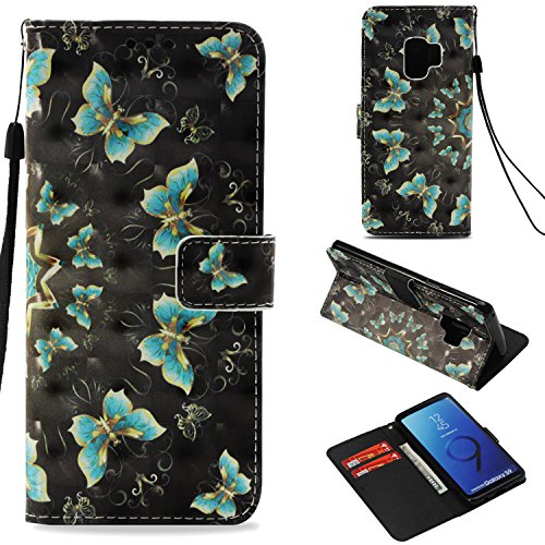 Galaxy S9 Case, UZER 3D Series Premium PU Leather Shockproof Kick Stand Function Folio Wallet Case with Card Holder ID Slot Money pocket Durable Magnetic Book Case for Samsung Galaxy S9 2018 Model