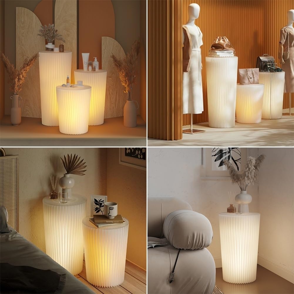 HJLKDYM Paper End Table, Foldable Pedestal Stand Open Storage with Acrylic Disc, Freestanding Floor-Standing Nightstand for Office Business Exhibition(43x55cm)