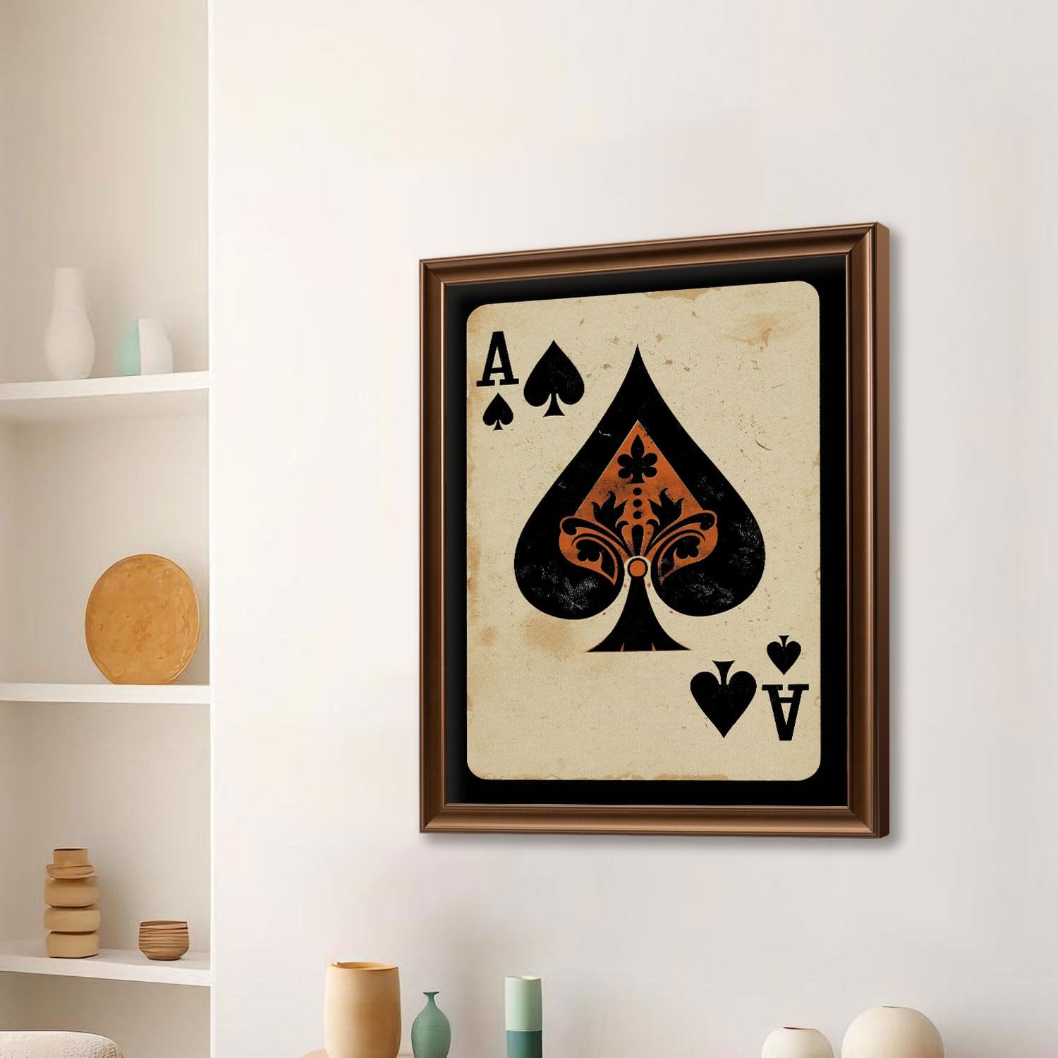 Framed Retro Canvas Wall Art Decor, Poker Wall Prints for Bedroom Bathroom Office, Posters for Living Room Aesthetic, Nature Painting Artwork
