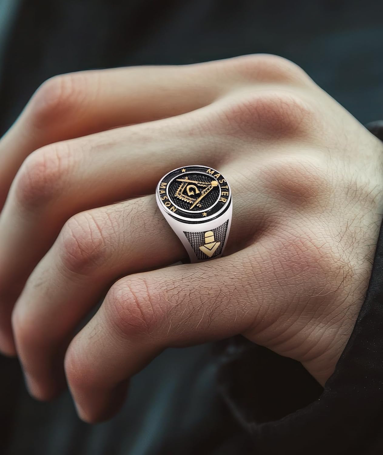 Titanium Steel Masonic Rings for Men - Master Mason Ring Freemason Ring Signet Jewelry Gift Gold Symbol Size 7-12 - Image 4