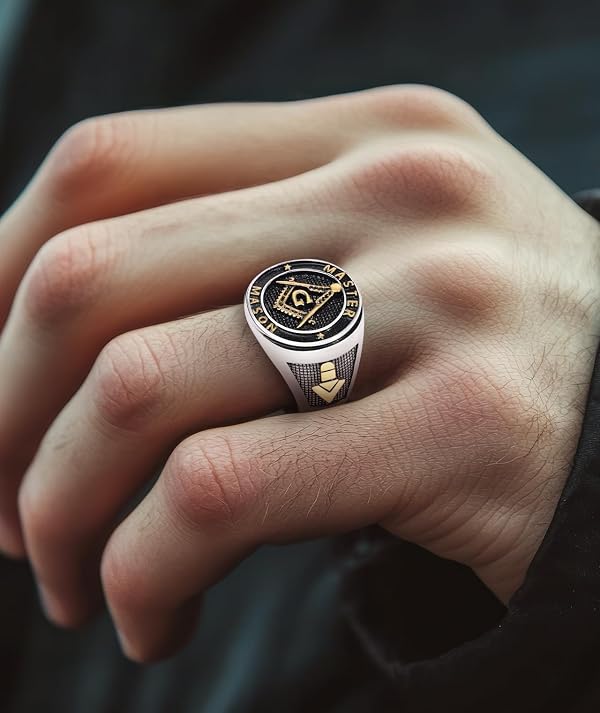Eastlily Masonic Freemason Ring, Mens Titanium Signet Ring, Gold. Masonic band jewelry; available size 13; gift for men by Eastlily - Used condition - Image 4
