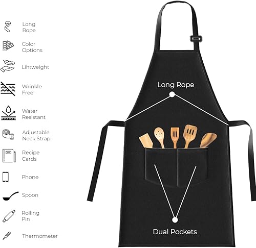 Miniatura 8 de Delantal personalizado para hombres y mujeres, texto personalizado, babero de chef ajustable impermeable con 2 bolsillos, delantal de cocina
