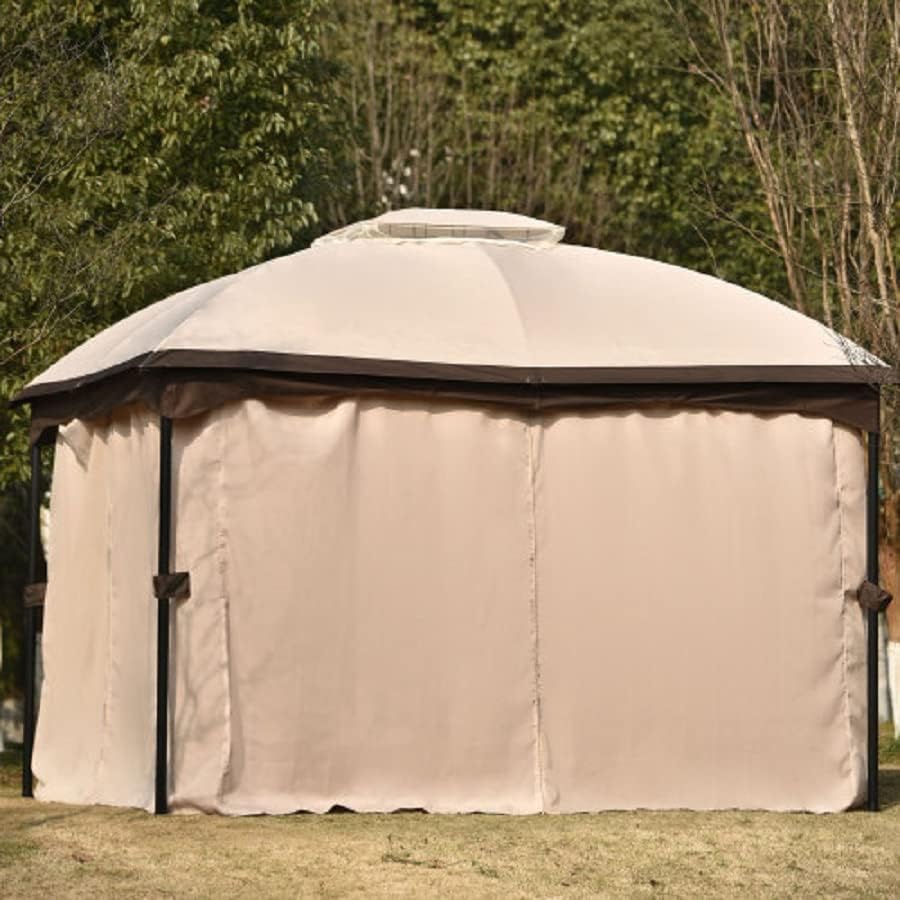 9.8 Ft. W x 11.8 Ft. D Patio Outdoor Gazebo Double Roof Soft Canopy in Khaki Polyester