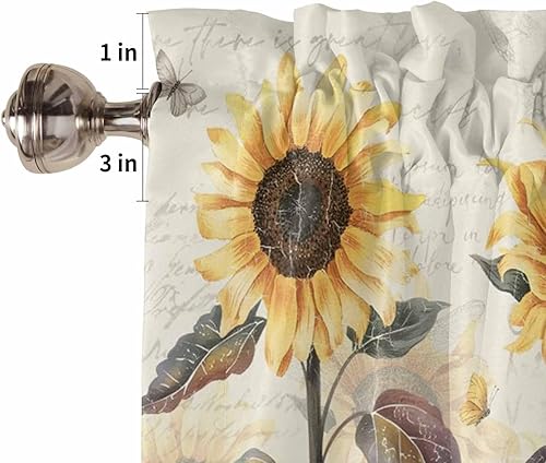 Miniatura 4 de Cenefas para ventanas, cortinas de cocina con bolsillo para cortinero de girasoles de 42 x 12 pulgadas, cortinas cortas para cocina, bañodormitorio,