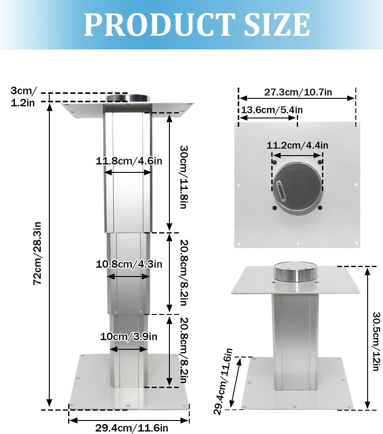 Mesa telescópica resistente para RV, pedestal de tatami ajustable, patas de mesa de yate de aluminio para RV, solo base de pedestal de mesa para autocaravana, soporte de base de mesa de 11-31