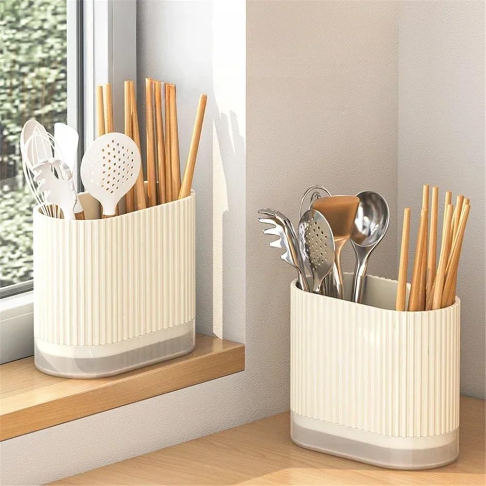 Utensil Holde Kitchen Utensil Holder 2 Compartments with Drainage Bottom Utensil Holder Cooking Tools Storage for Countertop, White Utensil Crocks