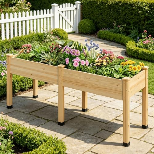 Image of Wood Raised Garden Bed, 72x24x30in Elevated Wooden Planter Box with Legs Standing Growing Bed for Backyard, Patio, Balcony with Bed Liner, 200 Pound Capacity 2PCS
