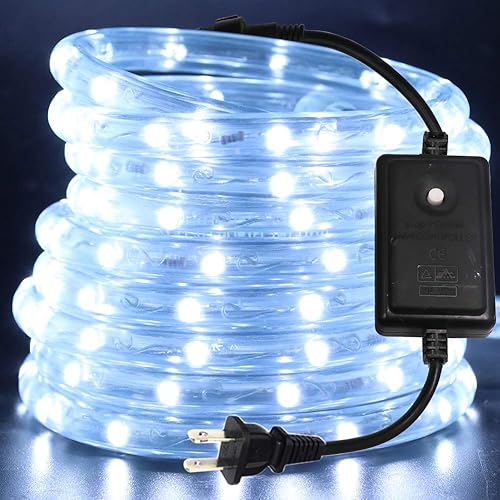 XUNATA Cuerda de luces LED, tira de luces LED de 12 pulgada, 6500 K, luz blanca, 6.6 pies6.6 ft CA 110-130 V, resistente al agua, con 8 modos de