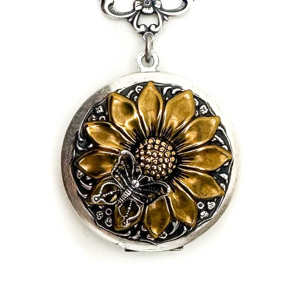 Miniatura 4 de Sunflower and Butterfly Locket Necklace 1.25 inch with choice of chain length