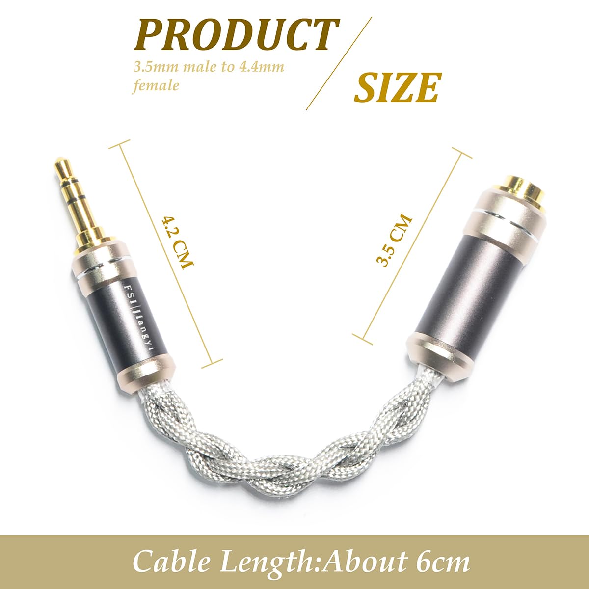 Cable adaptador de auriculares portátil de 3,5 mm macho a hembra equilibrado de 4,4 mm, cable de conversión portátil 6N, cable de conversión portátil plateado de cristal único, adaptador