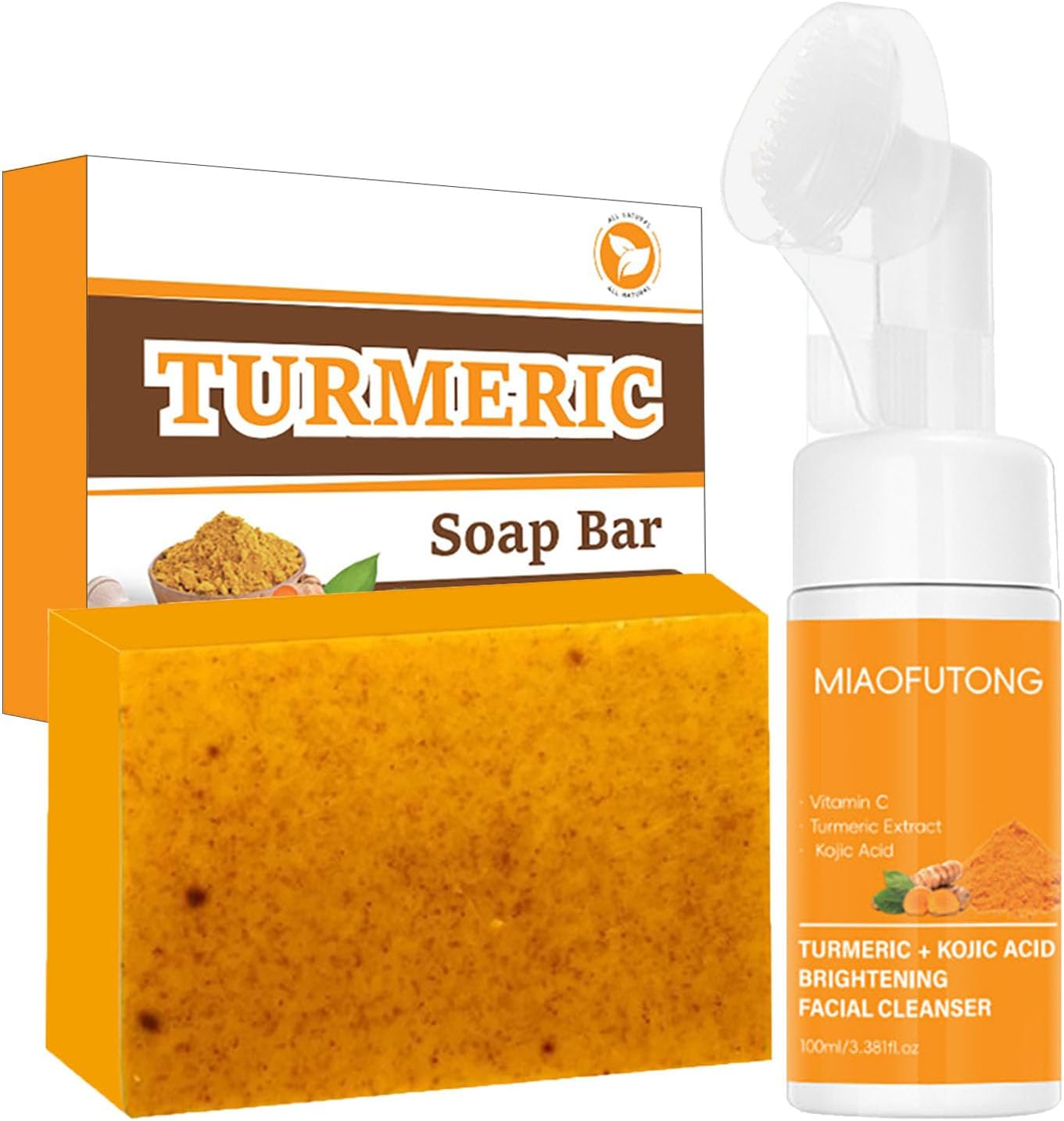 Turmeric Soap Bar with Facial Cleanser - Natural Kojic Acid, Collagen, Vitamin C, Dark Spot Remover for Even Skin Tone, Acne, Dark Spots, Smooth Skin