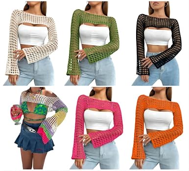 Mincib Womens Crochet Shrug Y2K Hollow Out Bolero Shrug See