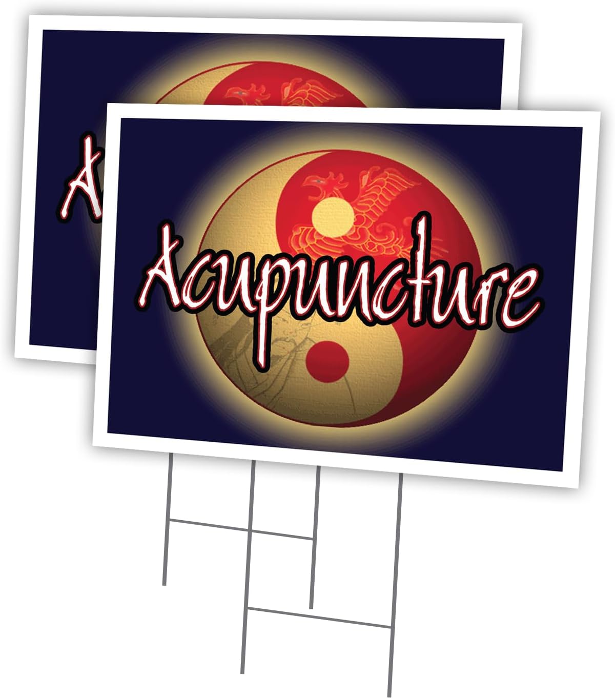 ACUPUNCTURE 2 Pack Of 12" x 16" Yard Sign & Stake | Advertise Your Business | Stake Included Image On Front Only | Made in The USA